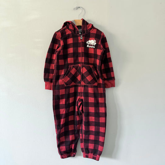 Roots / Red black plaid crew romper / 4T - 2 Available
