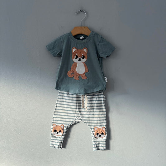 Hux	Baby / Smokey green x dog T-shirt & pants set / 6-12M