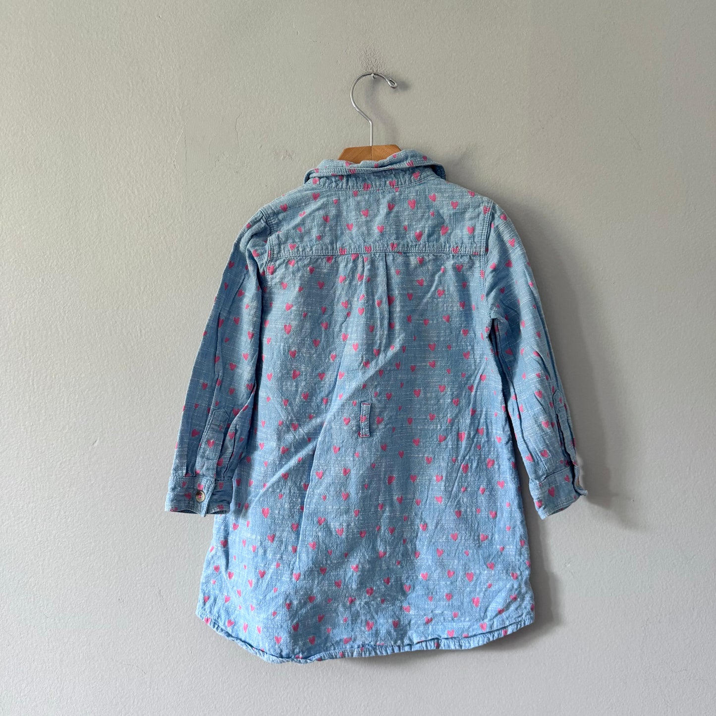 Hatley / Blue x pink heart shirt dress / 4Y
