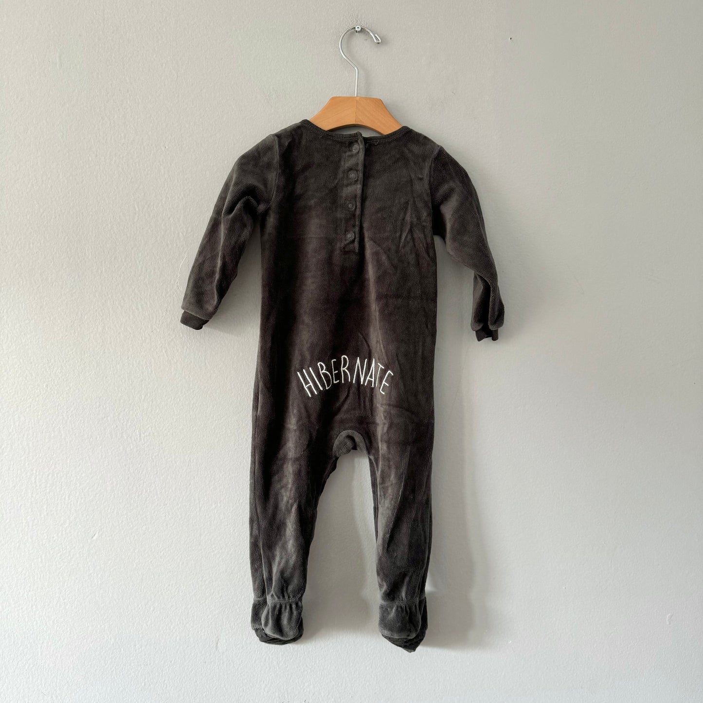 Petit Lem / Velour bear long sleeve romper / 12M