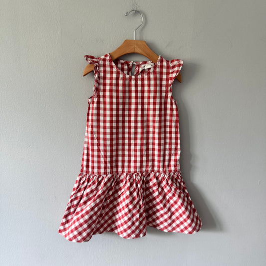 Miles the label / White red gingham dress / 4Y