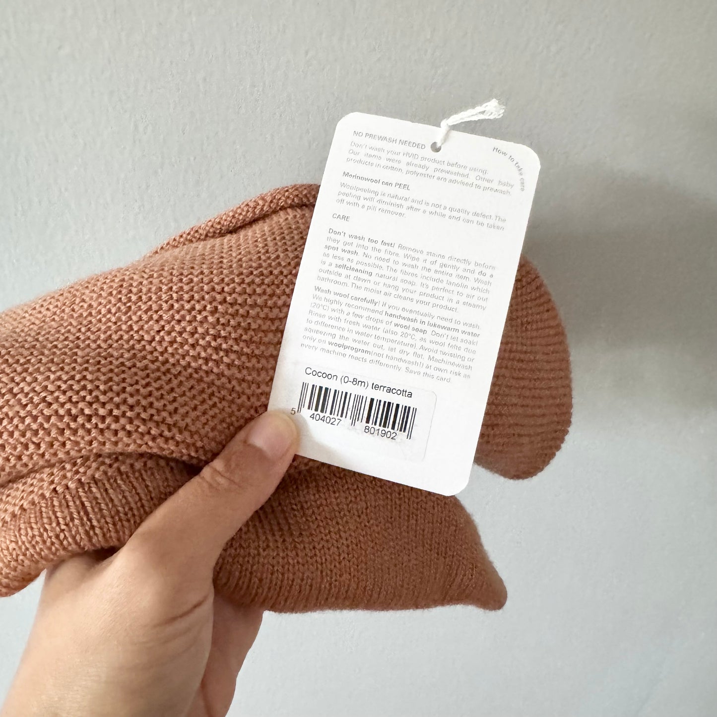 Hvid / Brown cocoon 100% merino wool / 0-8M - New with tag