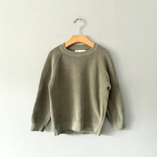 Zara / Khaki cotton knit pullover / 6-7Y