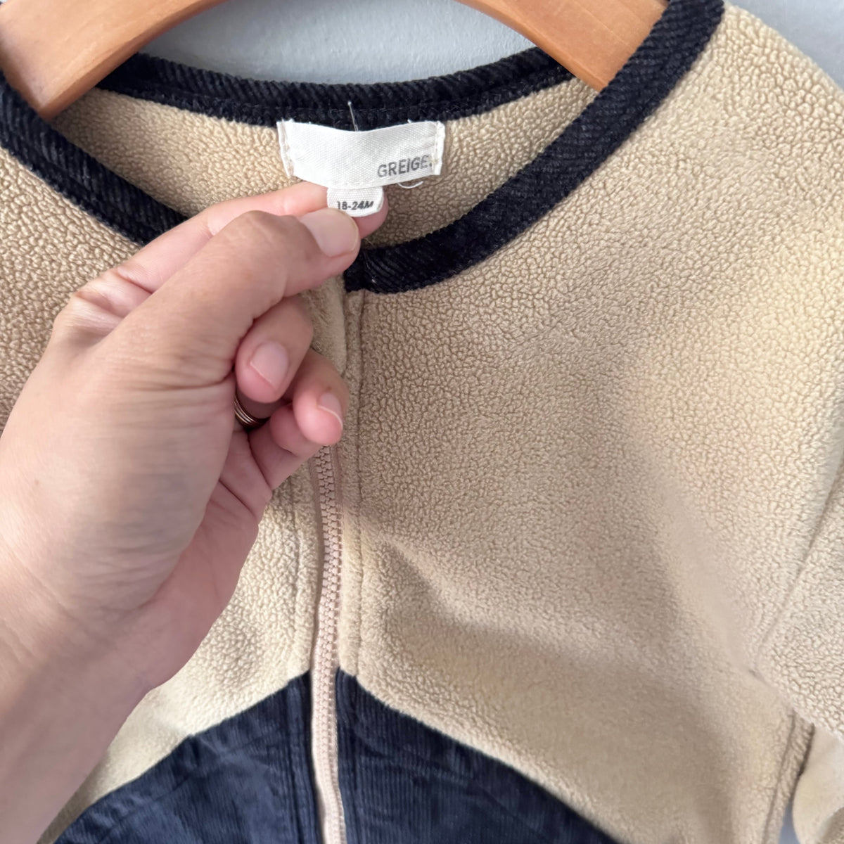 Greige. / Light brown fleece zip up / 18-24M