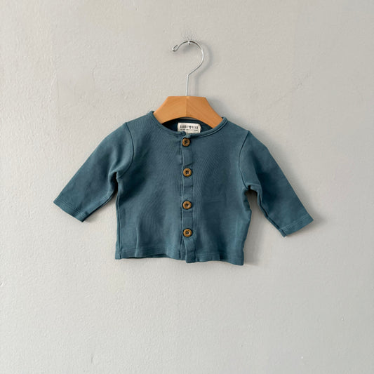 Rabbit + Bear / Dark green cotton cardigan / 3-6M