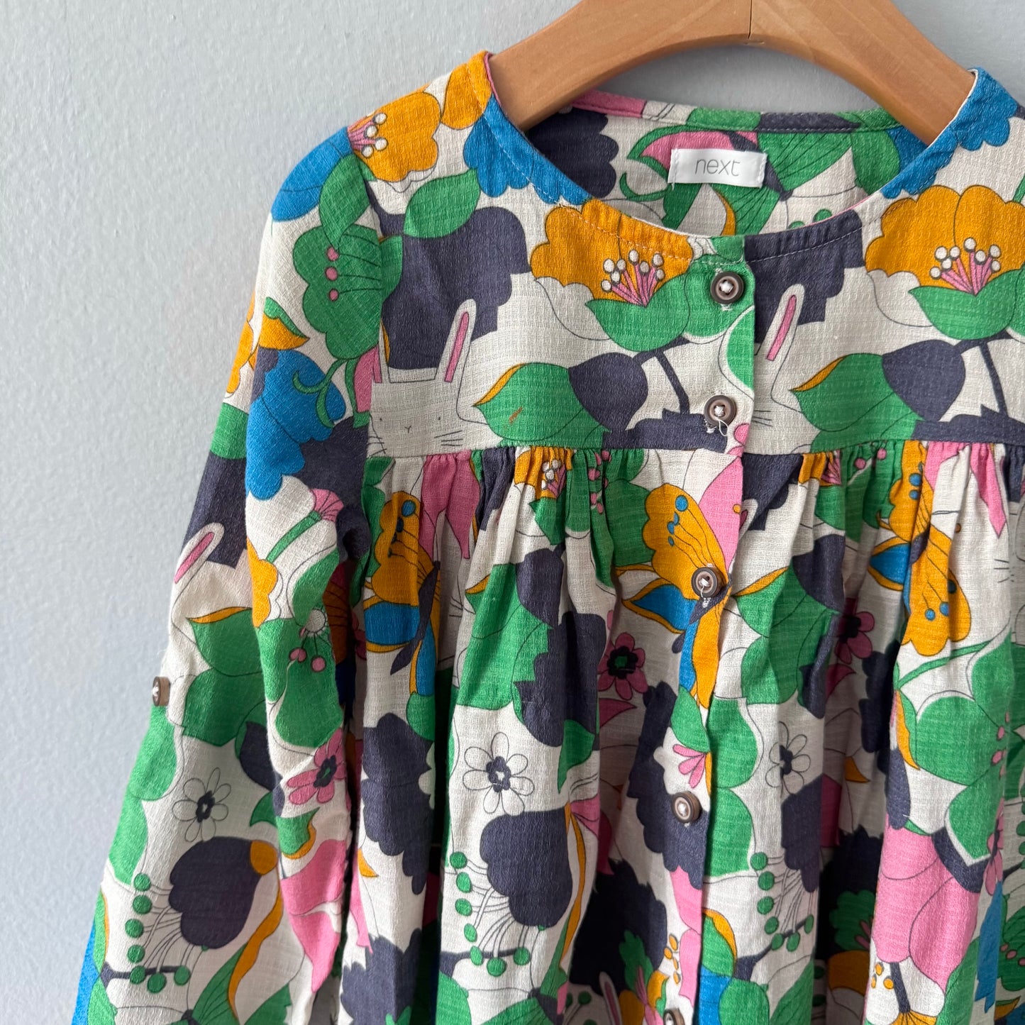 Next / Floral x rabbit long sleeve dress / 4-5Y
