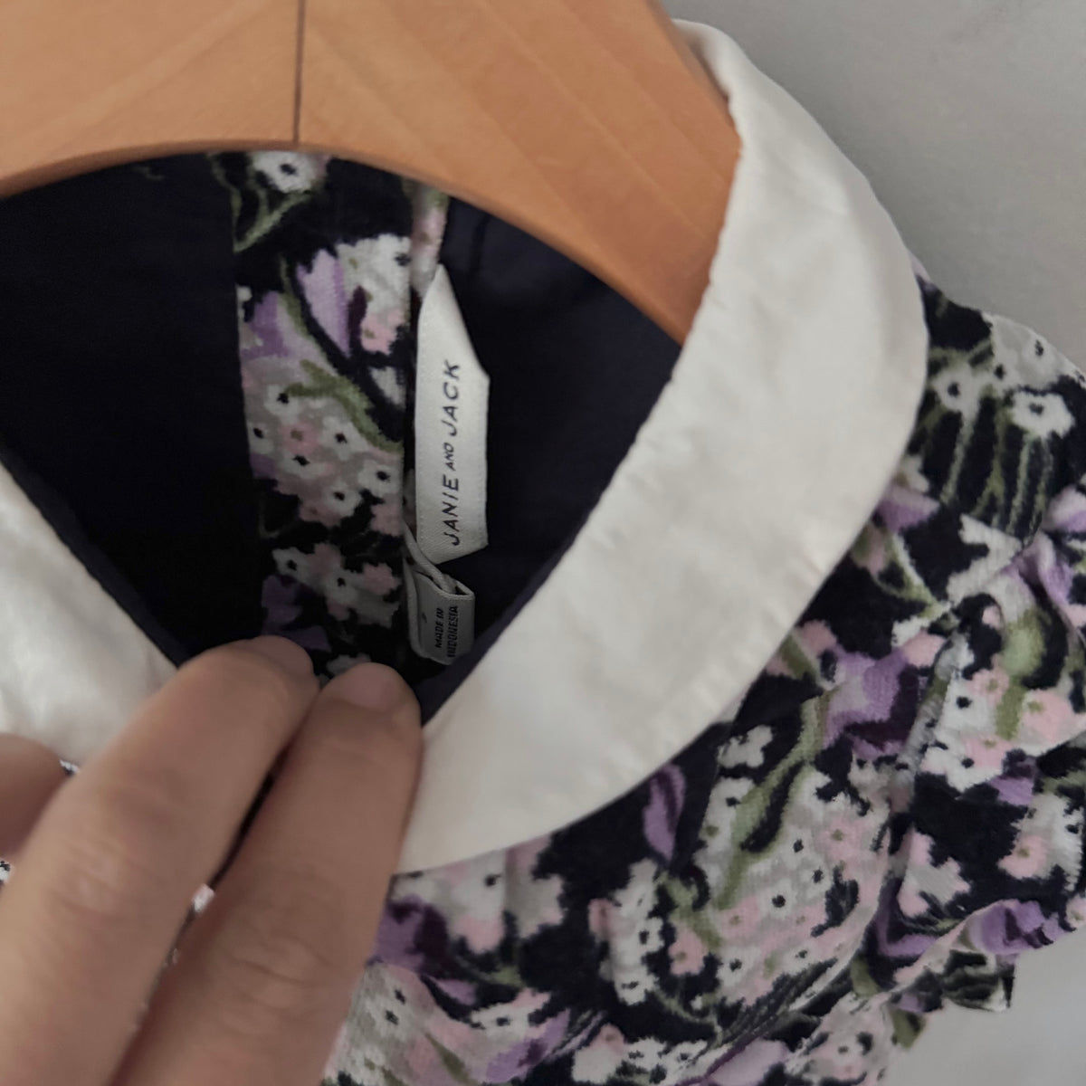 Janie & Jack / Black x purple flower velour dress / 3Y