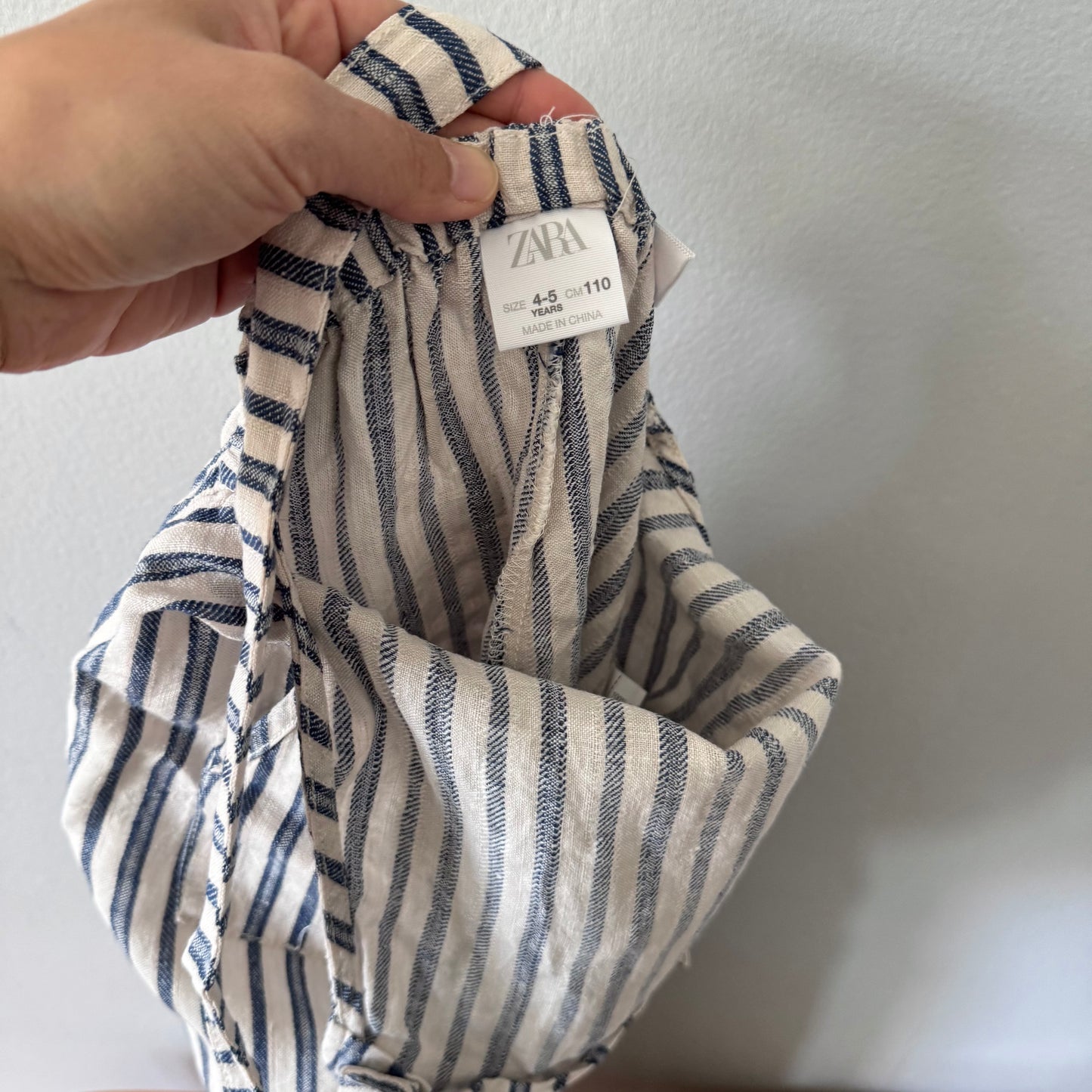 Zara / White blue linen overalls / 4-5Y