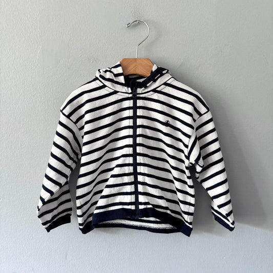 Petit Bateau / White navy stripe hoodie / 36M