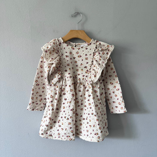 Zara / White x floral ruffle dress / 3-4Y