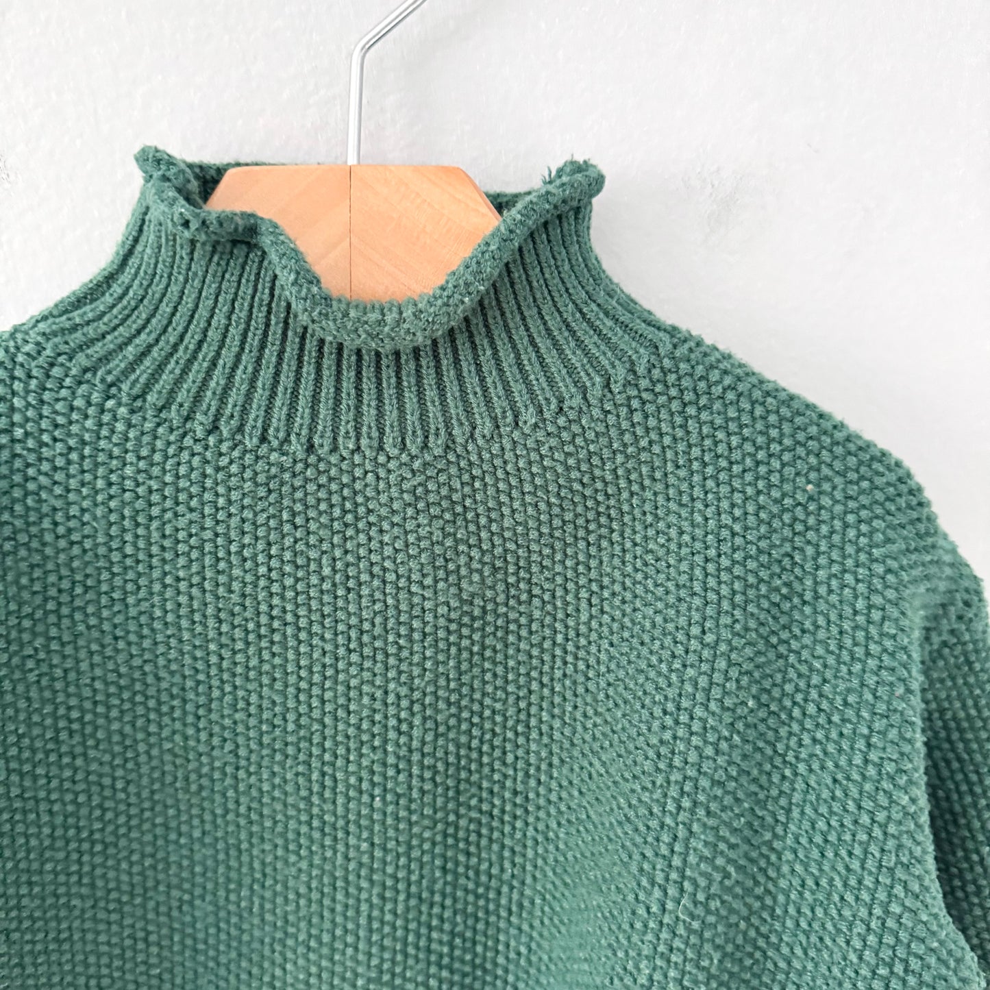 Handmade / Green turtle neck knit pullover / 3Y