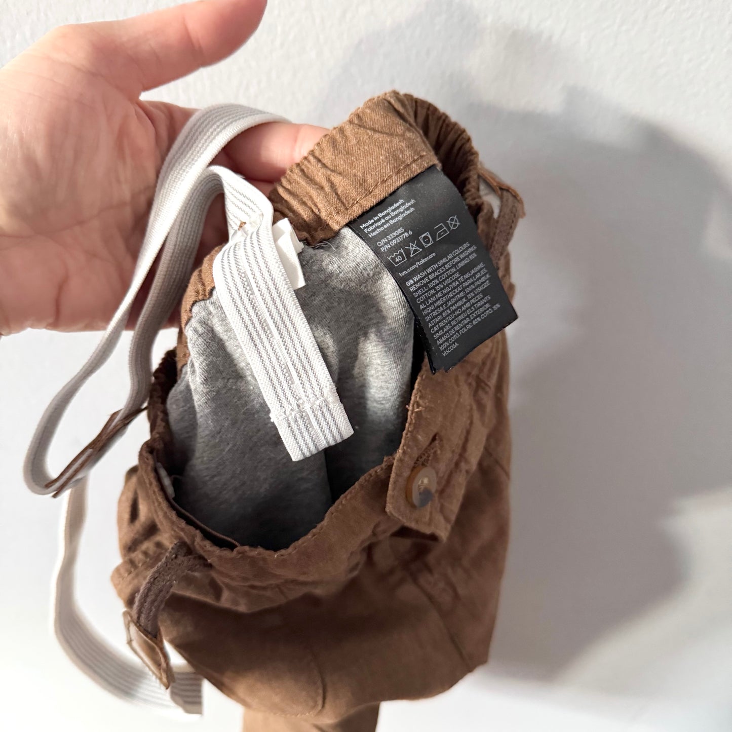 H&M / Cotton lined brown pants with suspender / 12-18M