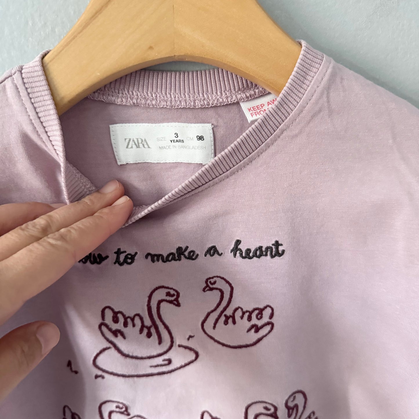 Zara / Smokey pink swan long sleeve / 3Y