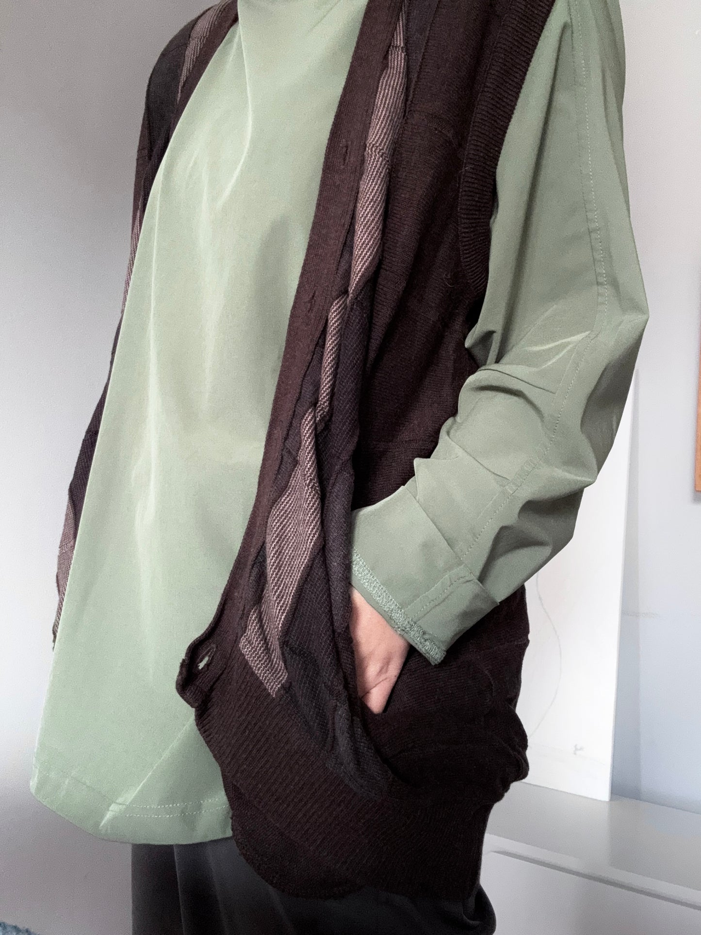 Gilet vintage / Tosani en coton tricoté marron / XL