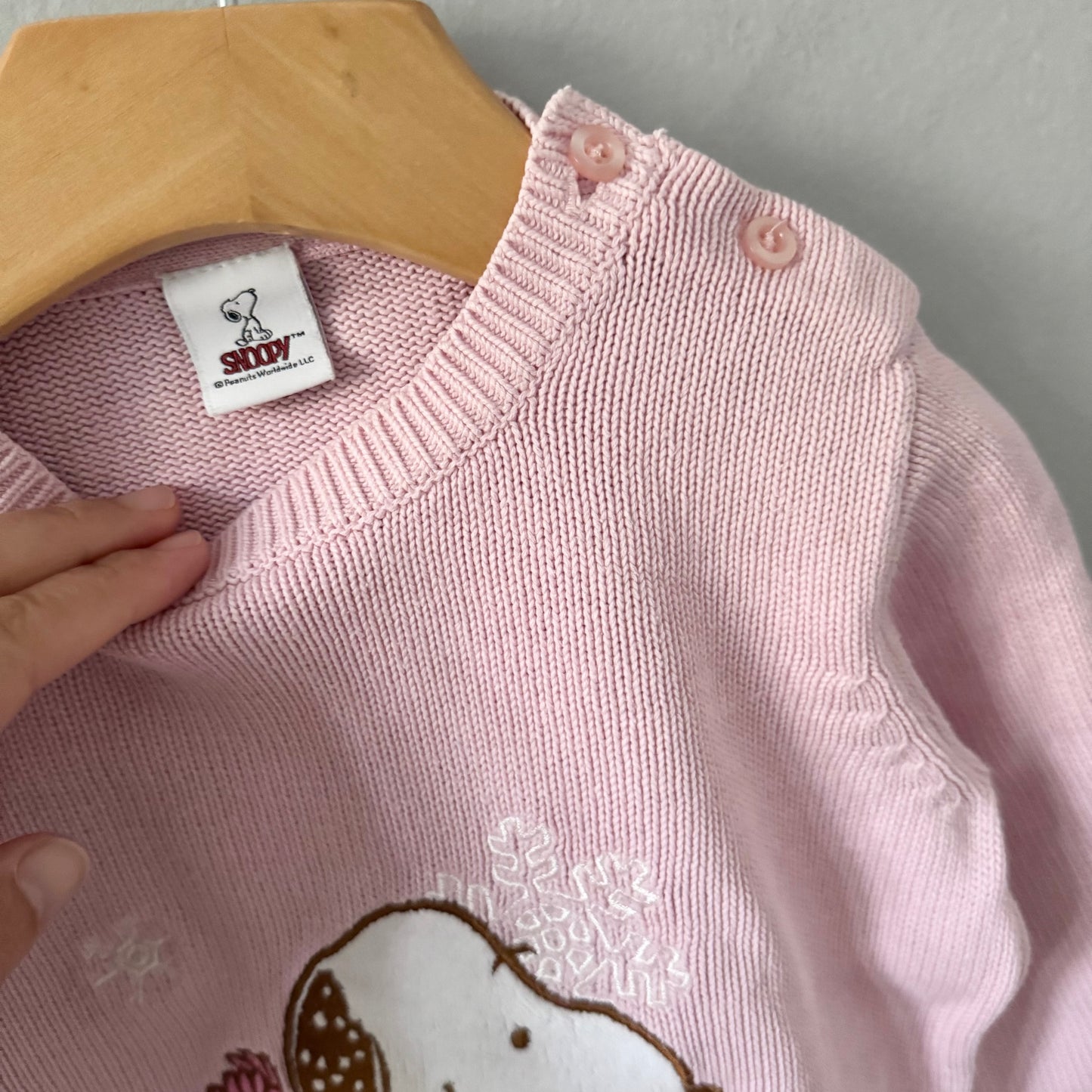 Snoopy / Pink cotton knit pullover / 90cm(18-24M)