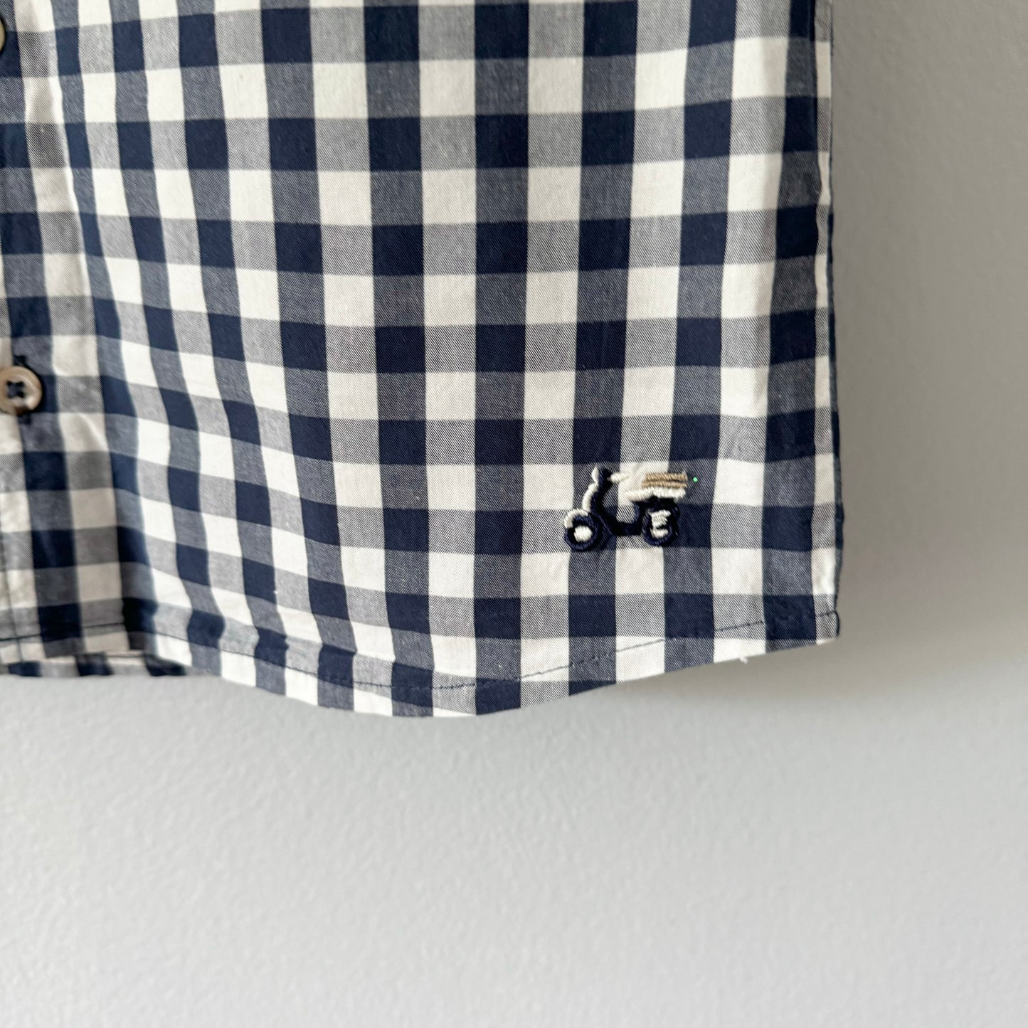 Miles the label / White x navy gingham shirt / 7Y