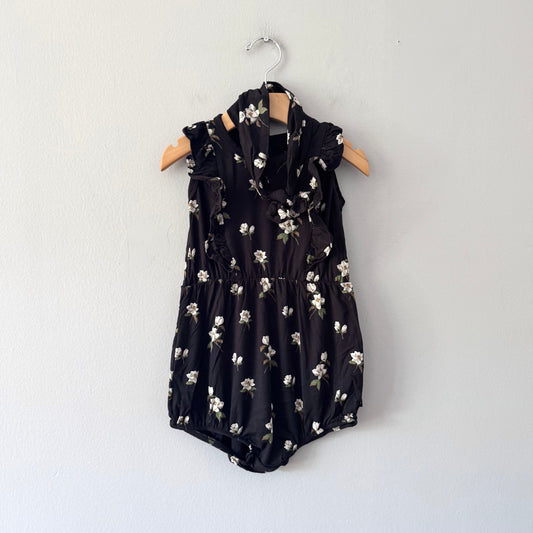 Kyte / Black x flower ruffle romper with headband / 3T