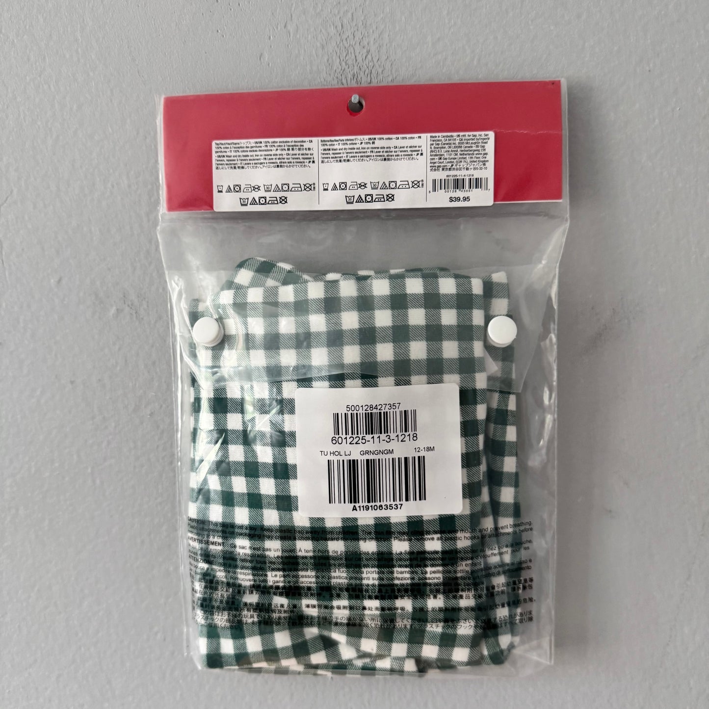 Gap / Green plaid pajama set / 12-18M - New with tag