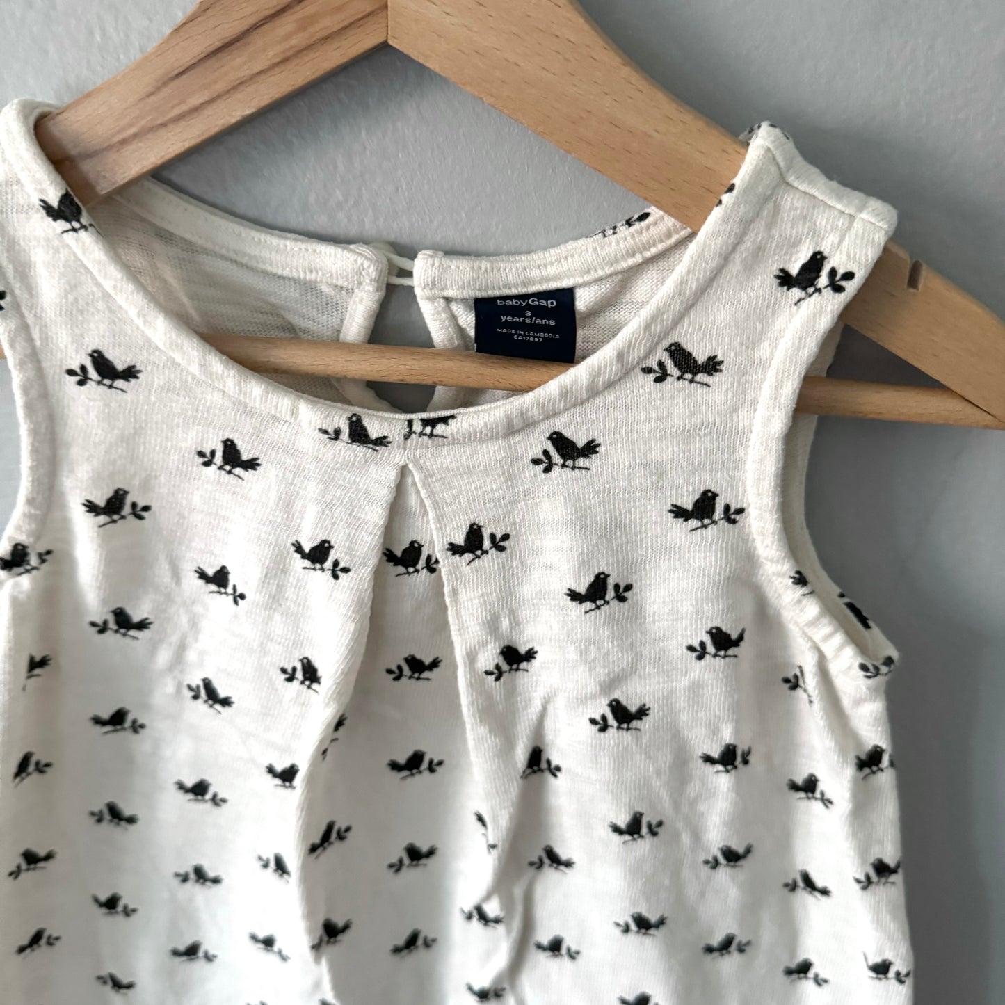 Gap / White x black tank dress - bird pattern / 3Y