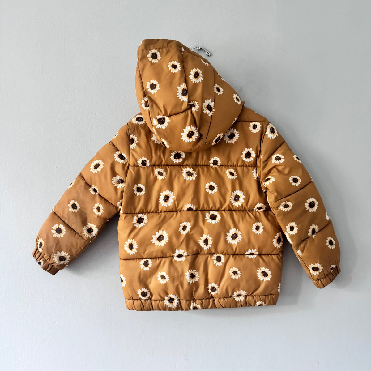 Miles the label / Brown x sunflower packable puffer / 5Y