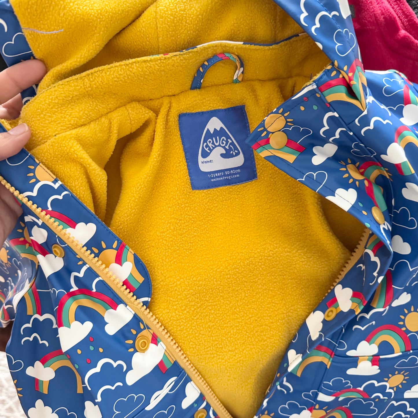Frugi / Blue x yellow rain jacket / 2-3Y