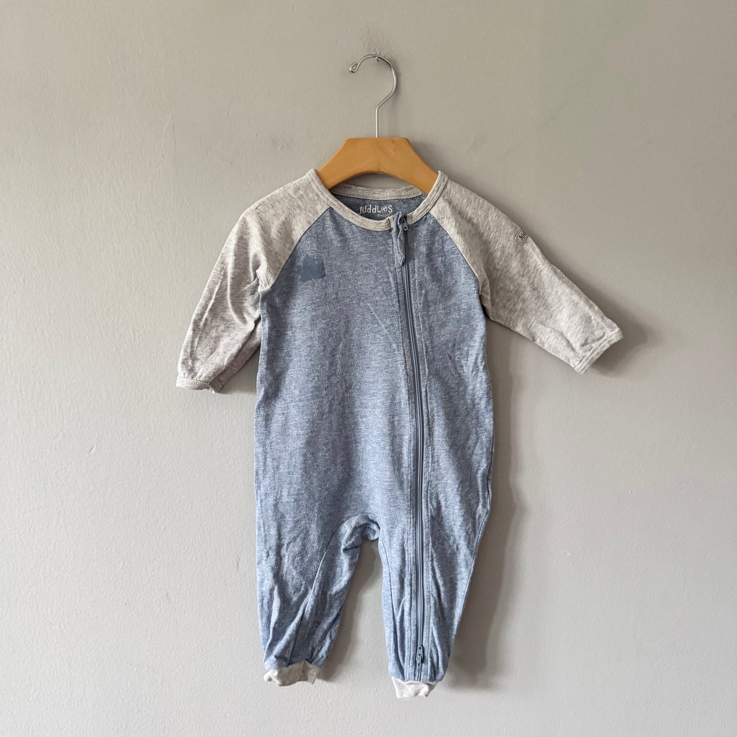 Juddlies / Blue x light grey romper / 6-12M