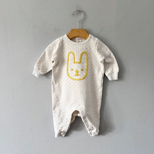 Seed / White x yellow rabbit romper / 3-6M