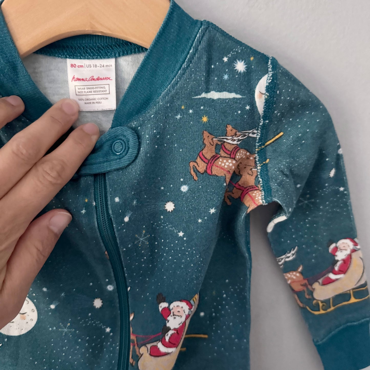 Hanna Andersson / Green holiday romper / 18-24M