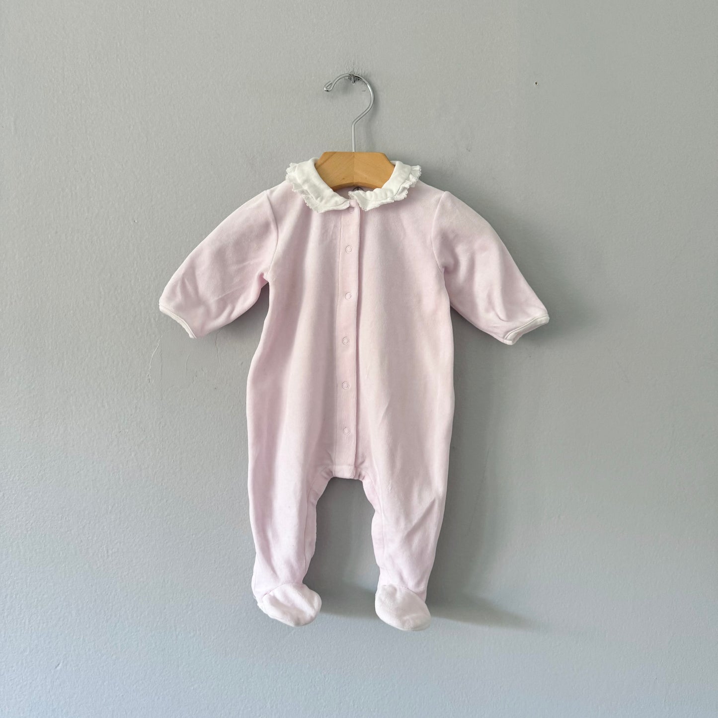 Petit Bateau / Pink velour long sleeve romper / 3M