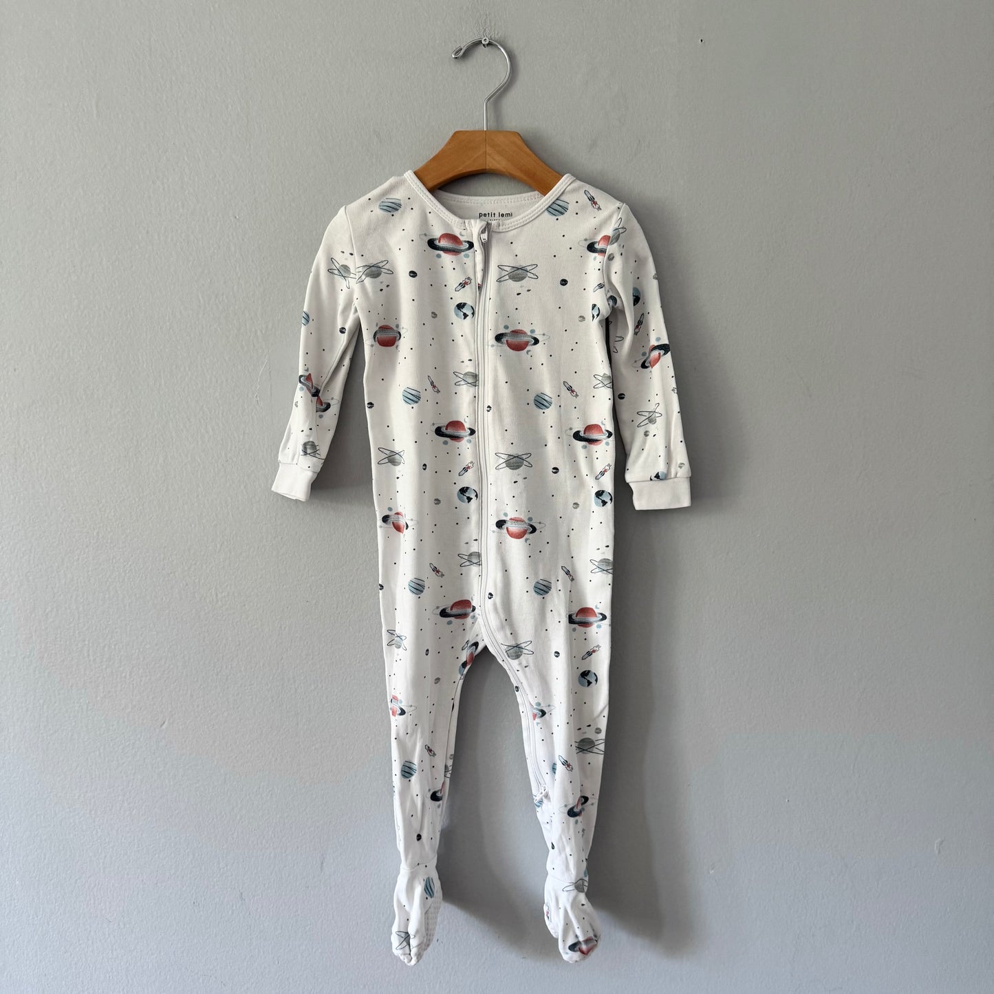 Petit lem / White x planet romper / 18M