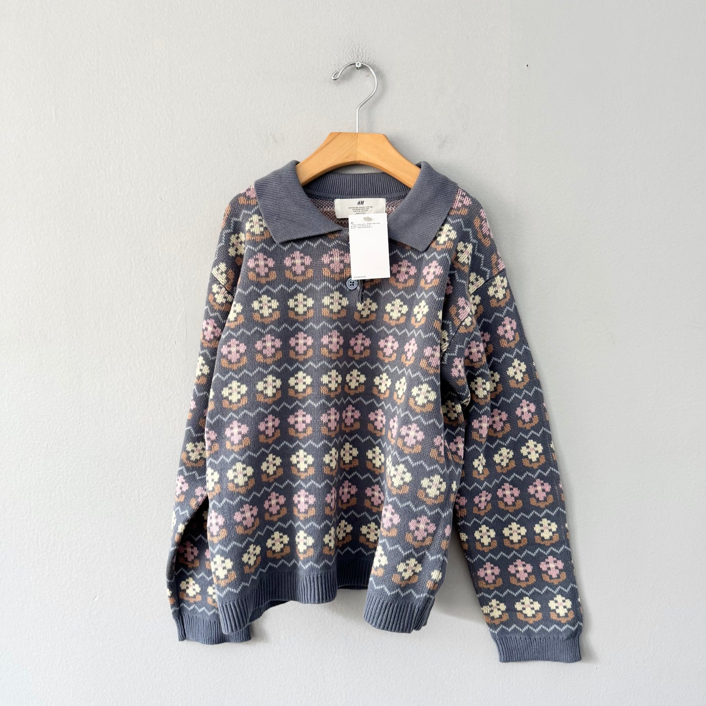 H&M / Pull en maille fleuri avec col / 8-10 ans - Neuf avec étiquette