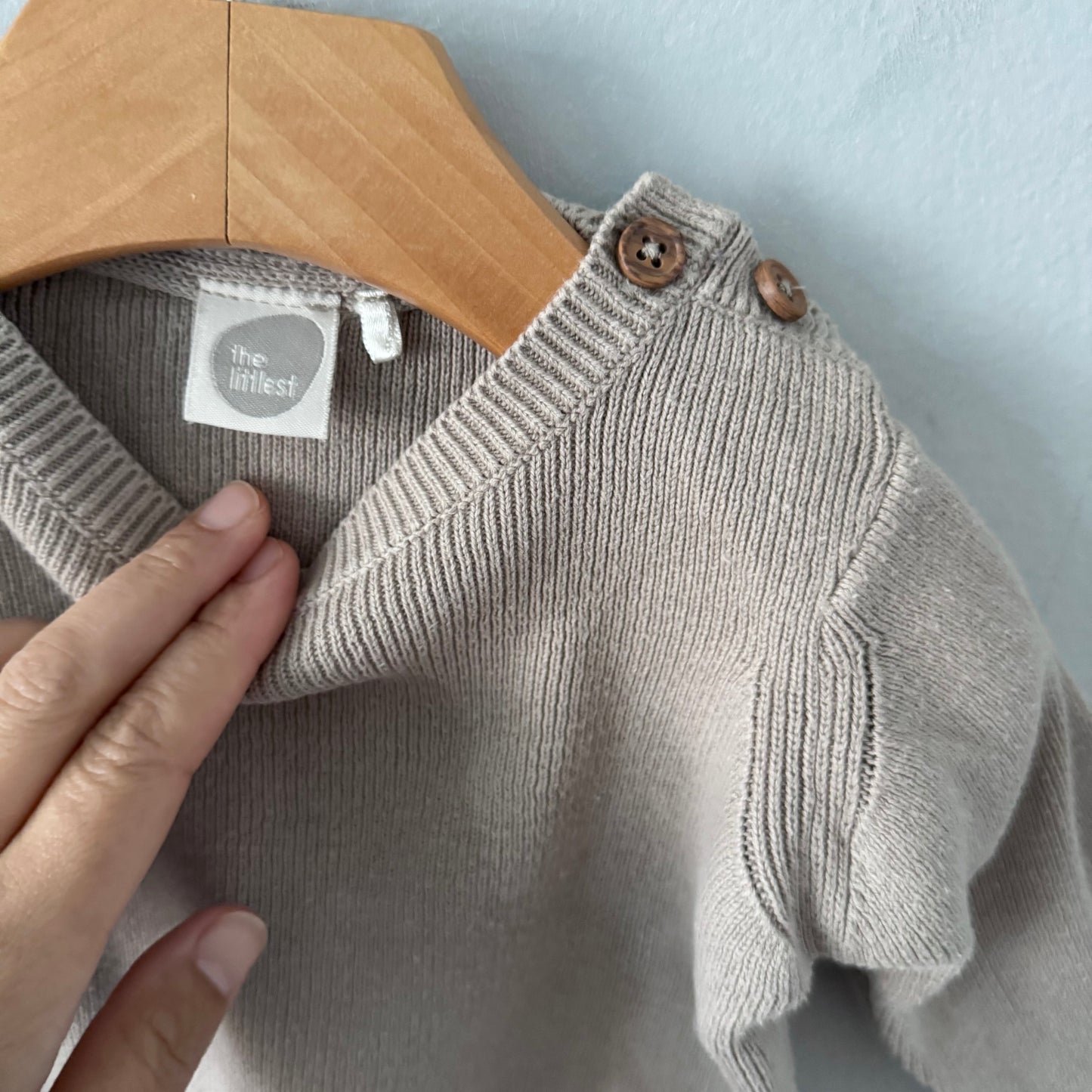 The Littlest / Pull en maille de coton bio beige / 3-6M
