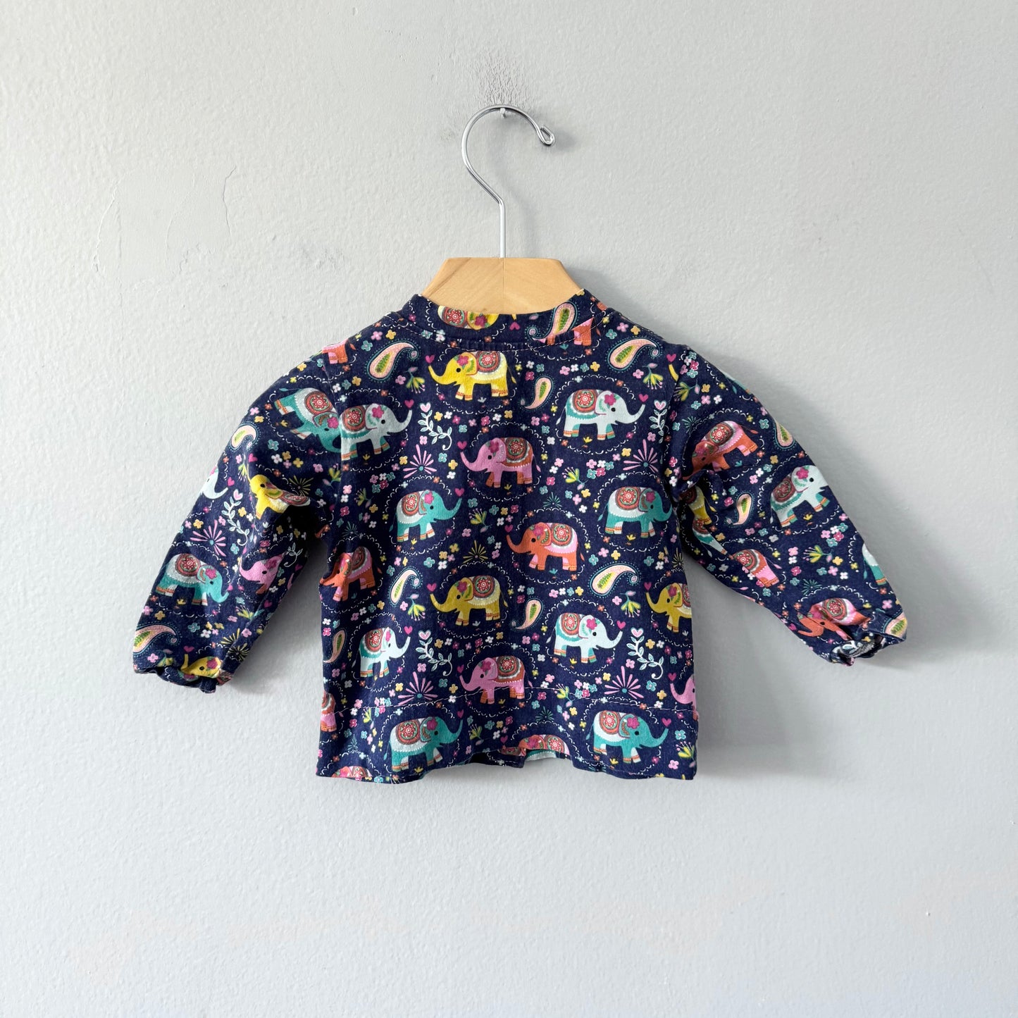Handmade / Cardigan - Navy x elephant / 3-6M