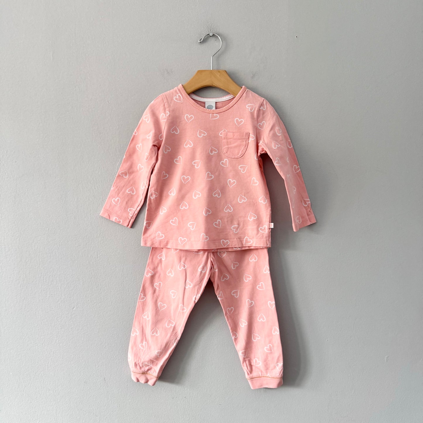 Sanetta / Pink x heart long sleeve & pants set / 3Y(98cm)