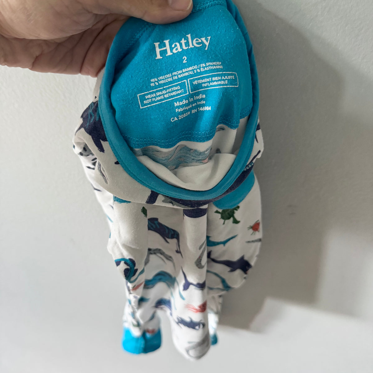 Hatley / White blue shark pajama set / 2Y