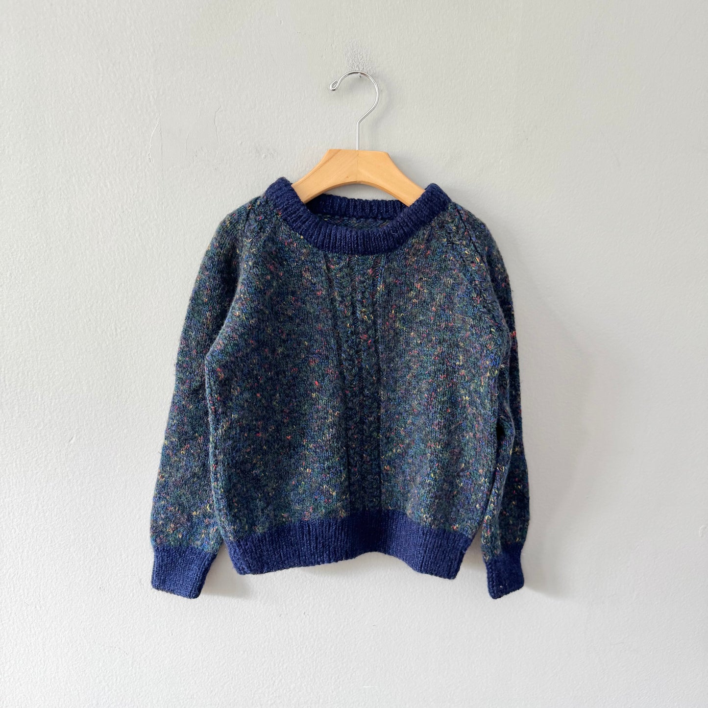 Handmade / Navy x green sprinkle knit pullover / 5-6Y