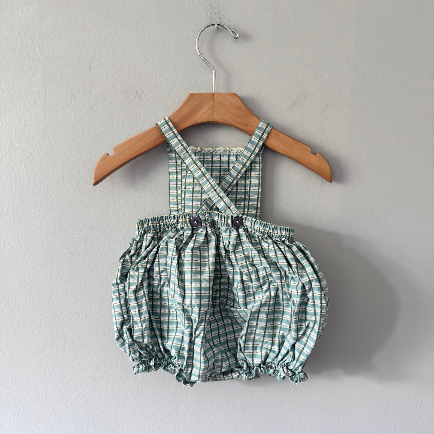 Caramel / Checked bloomer romper / 6M