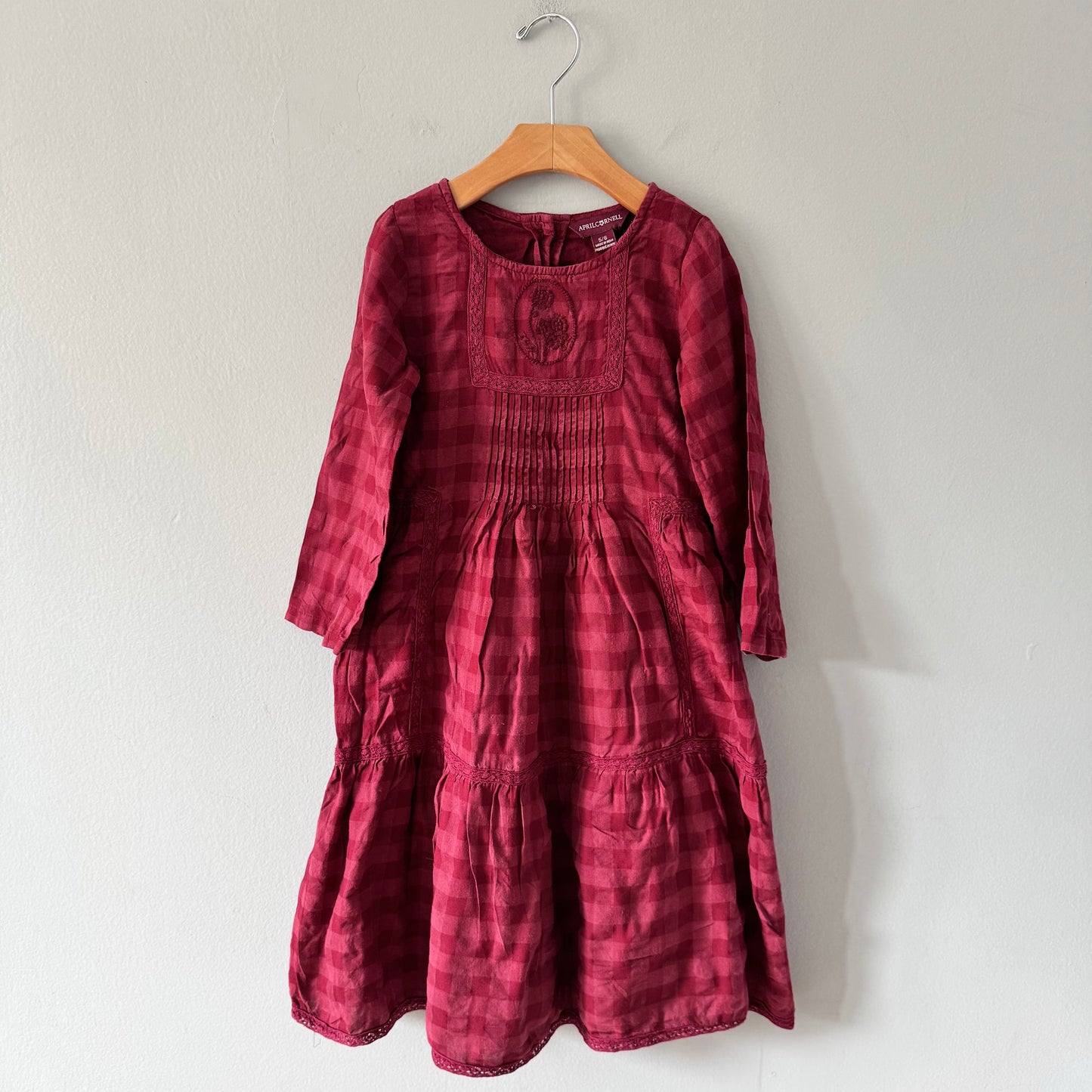 April Cornell / Burgundy check dress / 5-6Y