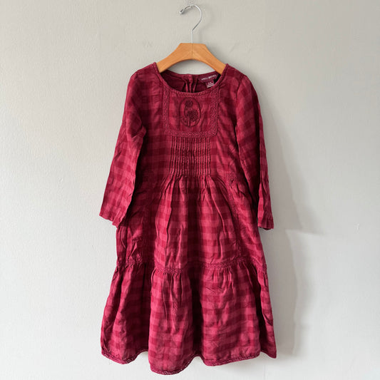 April Cornell / Burgundy check dress / 5-6Y