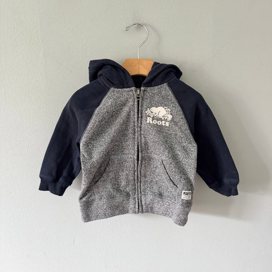 Roots / Navy x salt and pepper zip up hoodie / 18-24M