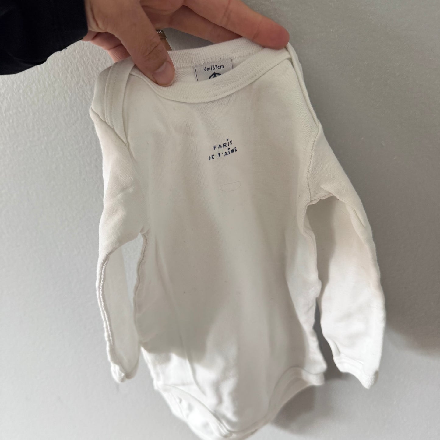 Petit Bateau / White x blue onesie x 3 / 6M