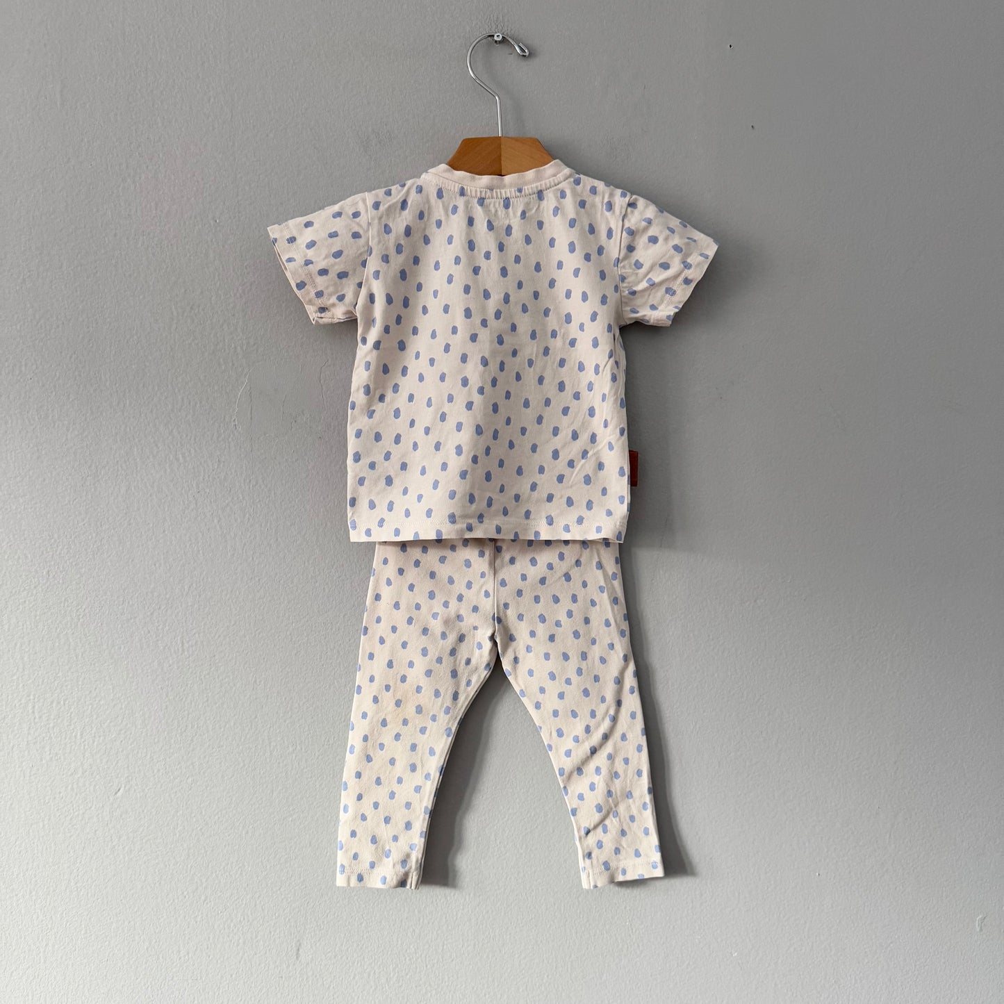 M&S / White x blue dots tee & leggings set / 9-12M