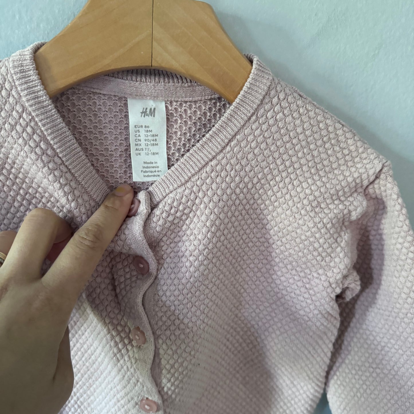 H&M / Pink cotton knit cardigan / 12-18M