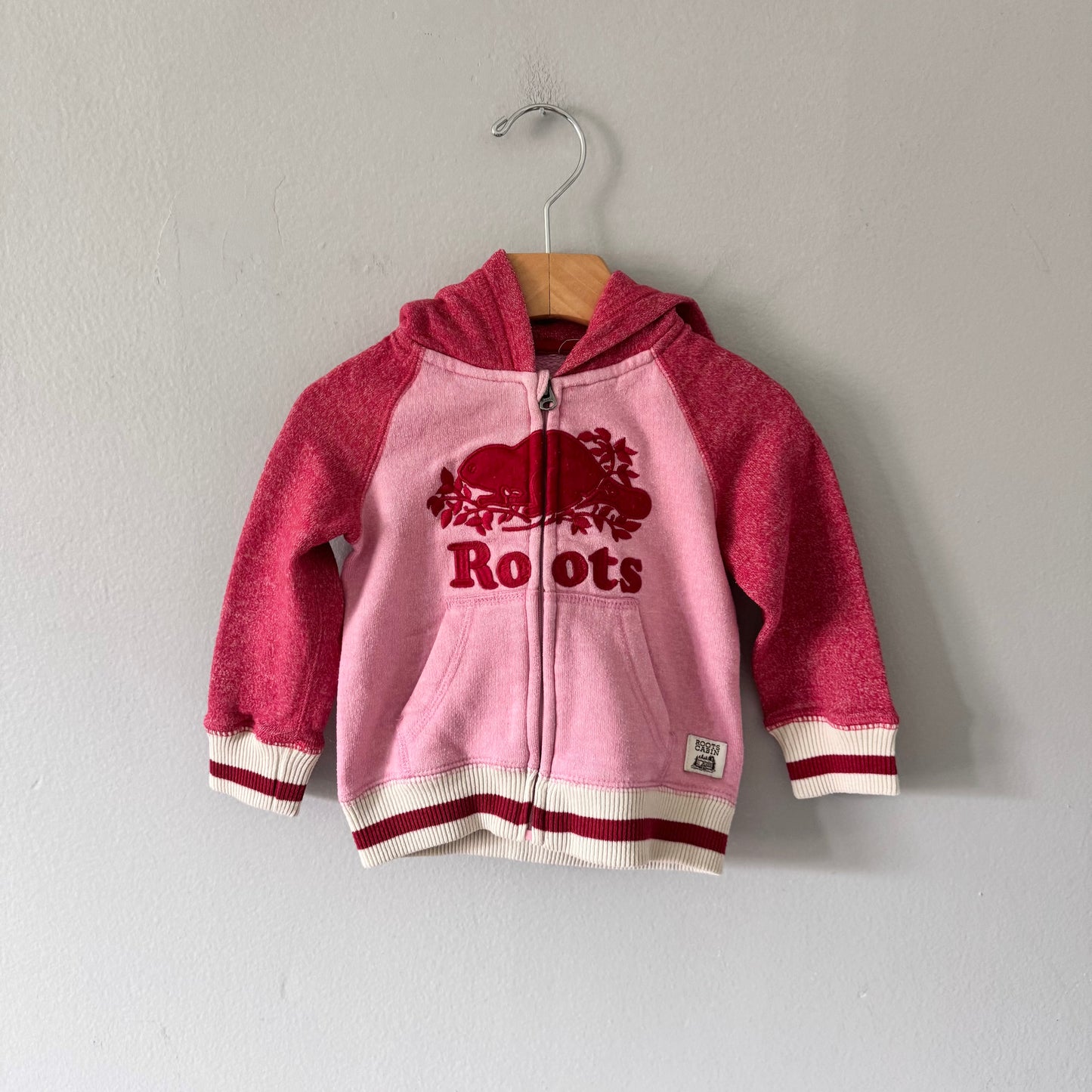 Roots / Pink zip up hoodie / 6-12M