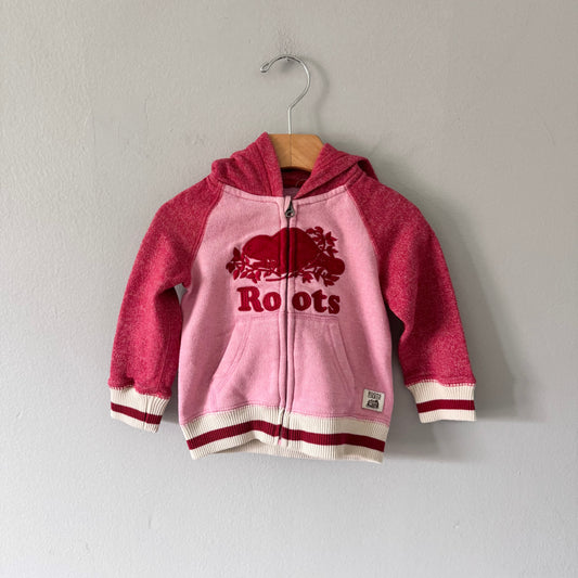 Roots / Pink zip up hoodie / 6-12M