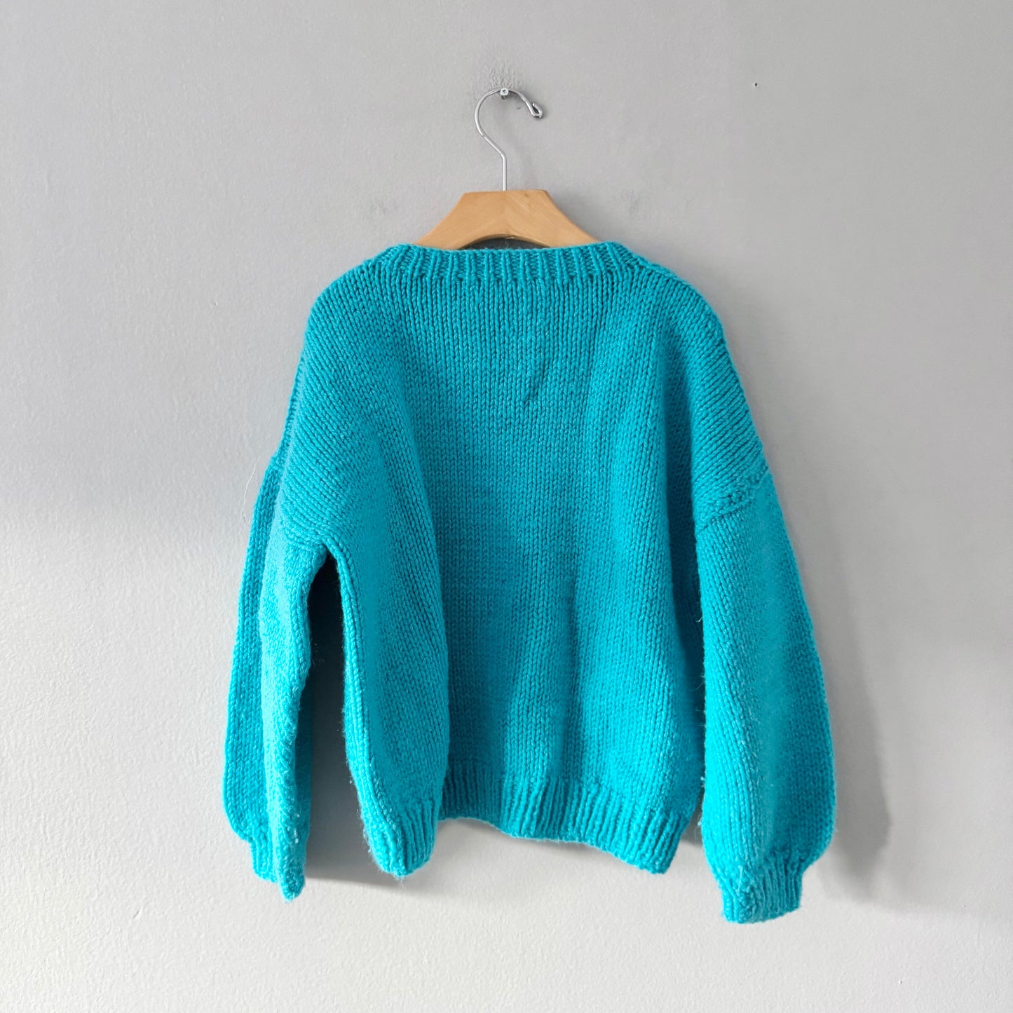 Handmade / Blue x rabbits knit pullover / 7Y
