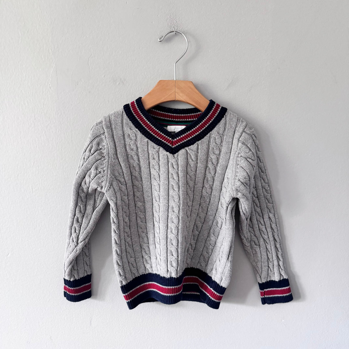 Jacadi / Light grey cable cotton knit pullover / 4Y