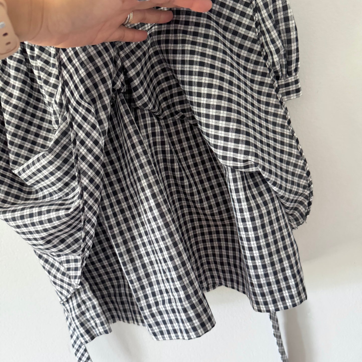Vintage / Black white checked long sleeve dress / 4Y