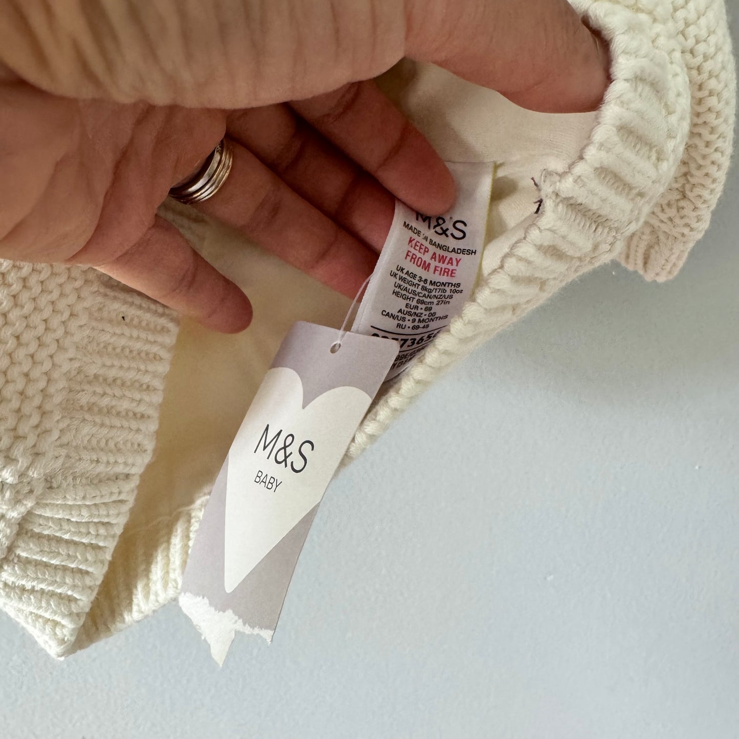 M&S / White cotton knit jacket / 3-6M - New with tag