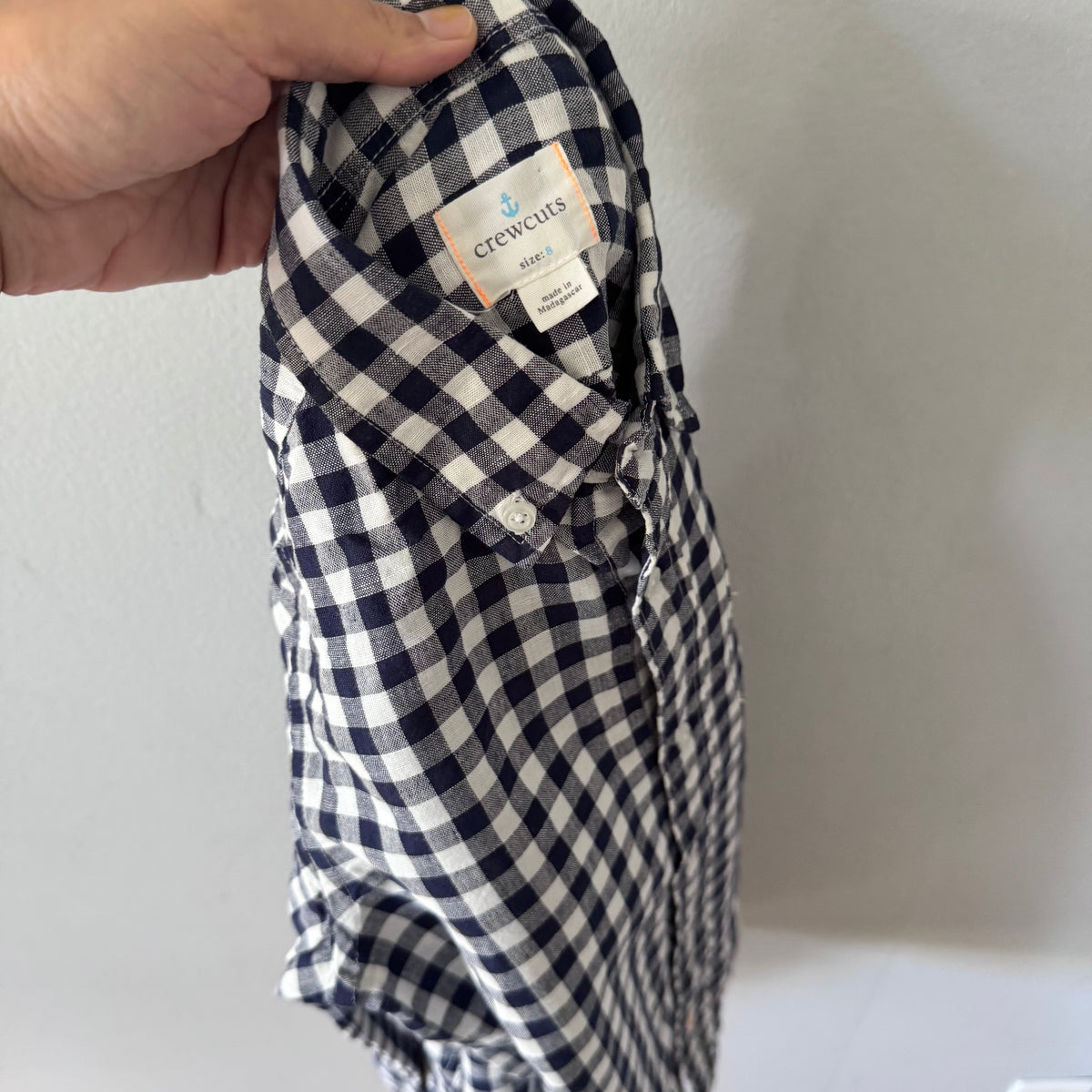 Crewcuts / Navy white linen blend shirt / 8Y